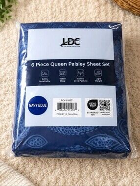 DC Navy Blue Paisley 6-Piece Queen Sheet Set - Deep Navy Print